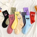 Chaussettes coréennes drôles et décontractées pour femmes et filles chaussettes mi-mollet couleurs