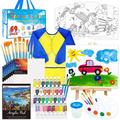 69 Pack Kids Paint Set Shuttle Art Art Set for Kids with 30 Colors Acrylic Paint Wood Easel Canvases Painting Pad Brushes Palette Smock & Storage Gag Complete Paint Set for Boys and