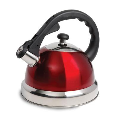 2.2 Quart Stainless Steel Whistling Tea Kettle in Red with Nylon Handle