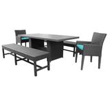 Barbados Rectangular Outdoor Patio Dining Table with 2 Chairs w/ Arms and 2 Benches