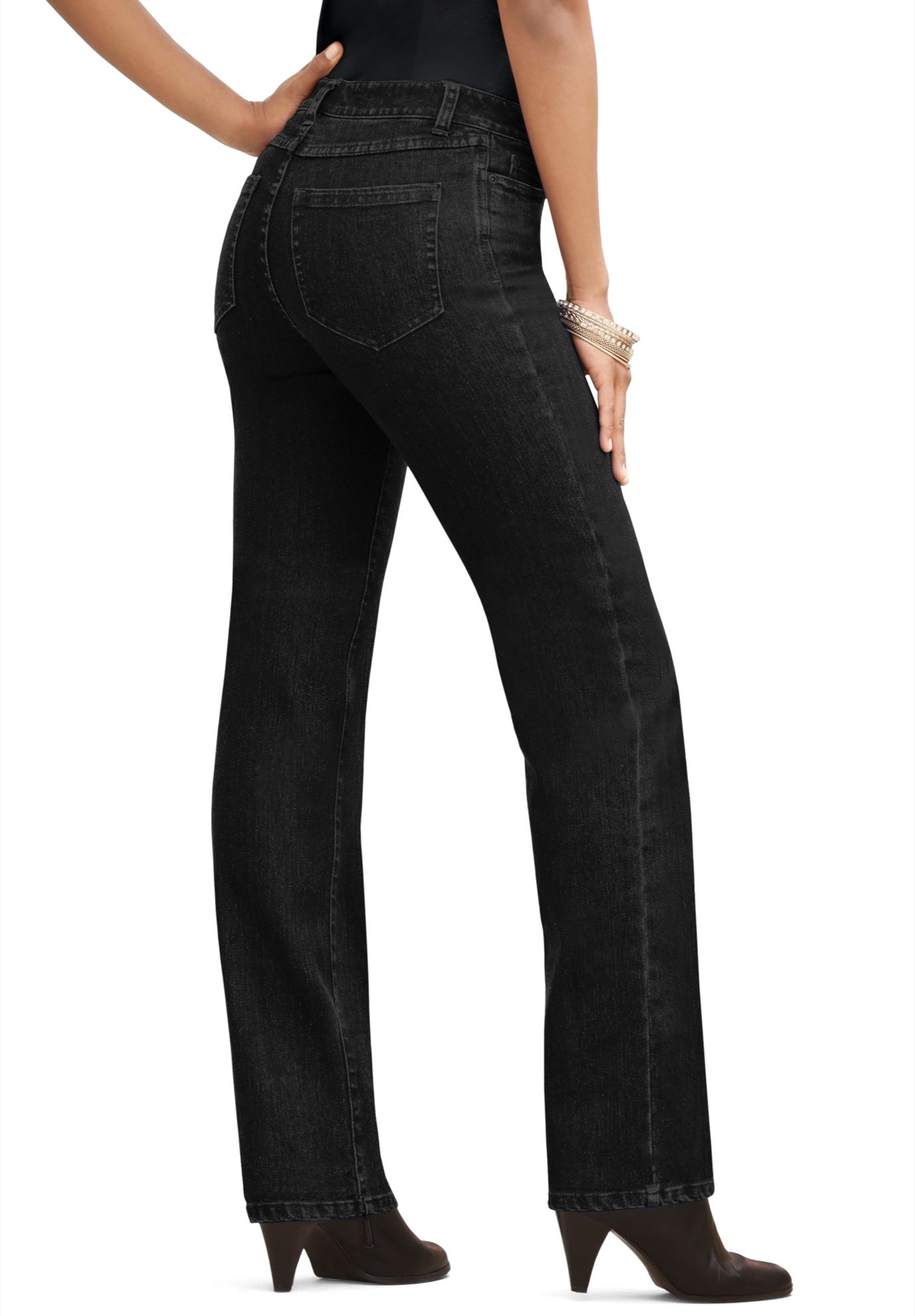 Plus Size Women's Plus Size Classic Stretch Straight Leg Jean by Denim 24/7 by Roamans in Black Denim (Size 34 WP)