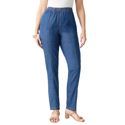 Plus Size Women's Plus Size Easy-Wear Straight Leg Jean by Roaman's in Medium Wash (Size 40 W) 100% Cotton Elastic Waist Denim