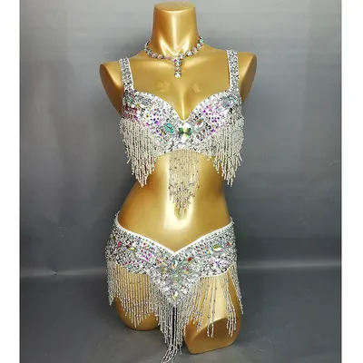 Costumes de danse du ventre à paillettes perlées pour femmes vêtements de danse du ventre pour