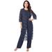 Plus Size Women's Three-Piece Lace Duster & Pant Suit by Roaman's in Navy (Size 42 W) Duster, Tank, Formal Evening Wide Leg Trousers