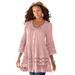 Plus Size Women's Illusion Lace Big Shirt by Roaman's in Soft Blush (Size 38 W) Long Shirt Blouse