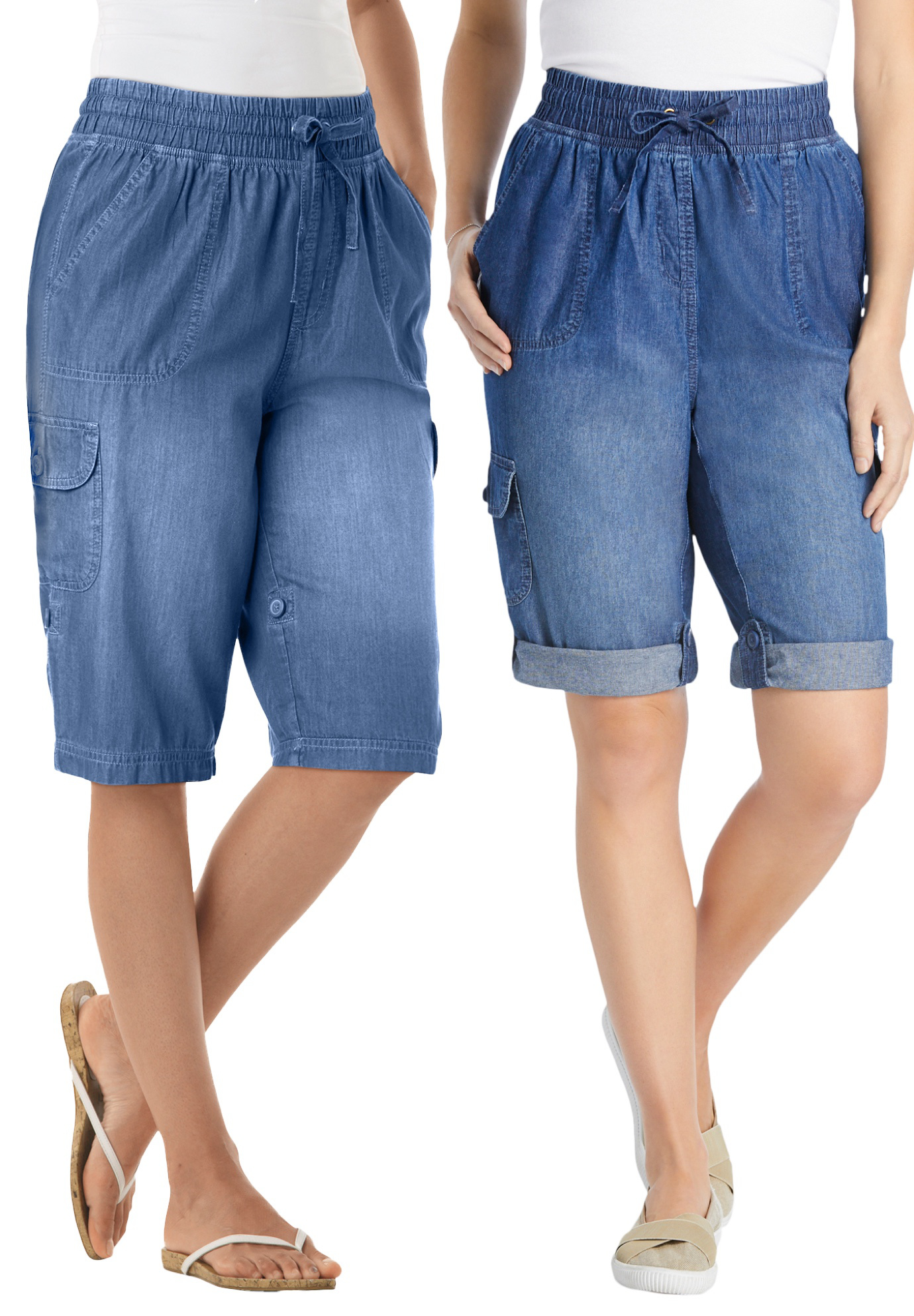 Plus Size Women's Convertible Length Cargo Bermuda/Short by Woman Within in Medium Stonewash Sanded (Size 38 W)