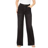 Plus Size Women's Invisible Stretch® Contour Wide-Leg Jean by Denim 24/7 in Black Denim (Size 44 W) Soft Comfortable