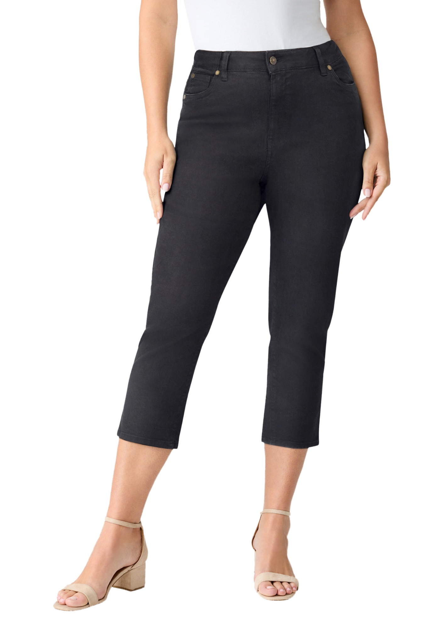 Plus Size Women's Plus Size Classic Stretch Capri Jean by Denim 24/7 by Roamans in Black Denim (Size 38 W) Jeans