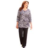Plus Size Women's Suprema® 3/4 Sleeve V-Neck Tee by Catherines in Black Paisley (Size 0XWP)