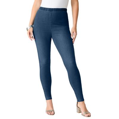 Plus Size Women's Plus Size Comfort Stretch Slim Leg Jean by Denim 24/7 by Roamans in Medium Stonewash Sanded (Size 34 T) Elastic Waist Jegging