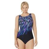 Plus Size Women's Chlorine Resistant High Neck One Piece Swimsuit by Swimsuits For All in Purple Blue Rain (Size 28)