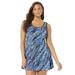Plus Size Women's Chlorine Resistant Tank Swimdress by Swimsuits For All in Blue Swirls (Size 30)