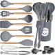 33 PCS Silicone Cooking Utensils Set, Kikcoin Wood Handle Kitchen Utensils Set with Holder, Spatulas Silicone Heat Resistant Cooking Gadgets for Nonstick Cookware, Grey