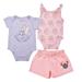 Disney Matching Sets | Disney’s Minnie Mouse Girls 3 Piece Set Pink Bodysuit, Grey Bodysuit & Shorts | Color: Gray/Pink | Size: 0-3mb