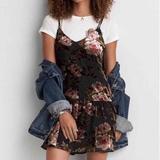 American Eagle Outfitters Dresses | American Eagle Outfitters Floral Velvet Slip Dress | Color: Black/Pink | Size: Xs