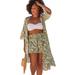 Plus Size Women's Taylor Open Front Kimono by Swimsuits For All in Green White Palm (Size 6/8)