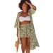 Plus Size Women's Taylor Open Front Kimono by Swimsuits For All in Green White Palm (Size 14/16)
