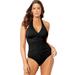 Plus Size Women's Shirred Halter One Piece Swimsuit by Swimsuits For All in Black (Size 8)