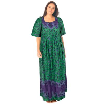 Plus Size Women's Bib Front Lounger by Only Necessities in Kelly Green Folk Floral (Size M)