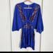 Free People Dresses | Free People Size Small Blue Embroidered Mini Dress Tunic Bat Wing Boho Anthro | Color: Blue/Pink | Size: S