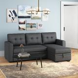 Gray/Brown Sectional - Wade Logan® Minkley 83" Wide Reversible Sleeper Sofa & Chaise Linen | 35 H x 83 W x 53 D in | Wayfair