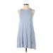 Socialite Casual Dress - A-Line Crew Neck Sleeveless: Blue Print Dresses - Women's Size Small