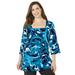 Plus Size Women's Ultra-Soft Square-Neck Tee by Catherines in Blue Floral (Size 1X)