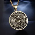 Collier pendentif vintage Myenson Archange Saint Michel pour homme amulette punk en métal médaille