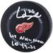 Lucas Raymond Detroit Red Wings Autographed Official Game Puck with "1st NHL Goal 10/19/21" Inscription