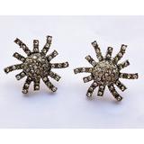 J. Crew Jewelry | J Crew Pierced Earrings Clear Crystal Pave Flower Silver Tone Pre Owned | Color: Silver | Size: Os