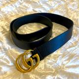 Gucci Accessories | Gucci Black Leather Belt; Entire Length Of Belt Is 43. Inches, Gg Brass Buckle. | Color: Black | Size: 90cm