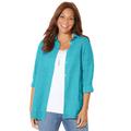 Plus Size Women's Windowpane Buttonfront Shirt by Catherines in Aqua Blue (Size 4X)