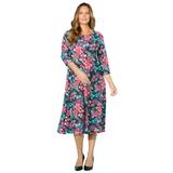 Plus Size Women's Strawbridge Fit & Flare Dress by Catherines in Black Floral (Size 3X)