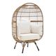 LIVIVO Rattan Cocoon Egg Chair – Teardrop Opening - woven Wicker with Powder coated steel - Perfect for Relaxing in Garden, Patio, Balcony, Outdoor & Indoor Furniture Luxury Cushion – OFF WHITE