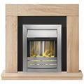 Adam Malmo Fireplace in Oak & Black with Helios Electric Fire in Brushed Steel, 39 Inch