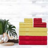 Latitude Run® Bathroom Towel Set of 12 Absorbent Soft Plush Fast Drying Terry Cloth/100% Cotton in Red/Yellow | Wayfair