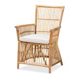 Rose Bohemian styled Upholstered Rattan Armchair-White/Natural Brown