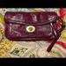 Coach Bags | Authentic Raspberry Leather Coach Clutch With Wrist Strap. Large Gold Hardware. | Color: Purple | Size: 11x6.5