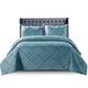 Quilted Bedspread Bed Throws for Room Decor - Quilted Fabric Embossed Striped Pattern Ruffle Design Reversible Quilt Bedspreads Coverlets with Hypoallergenic Pillow Cover (Super King, Ruffle Blue)