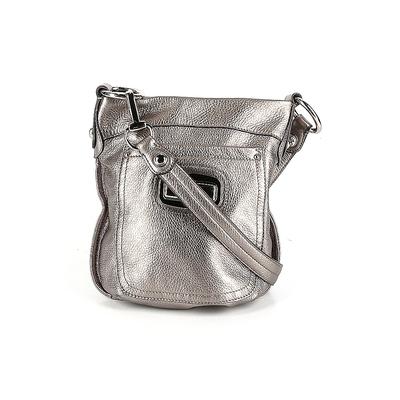 B Makowsky Leather Crossbody Bag: Silver Solid Bags