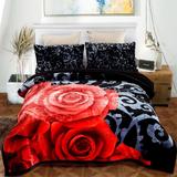 Heavy Thick Warm Sherpa Comforter Set Shams Queen Black Rose