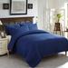 3 Piece Quilt Set Ultra Soft Elegant Embroidered Queen Navy Blue