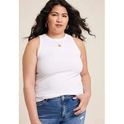 Maurices 2X Plus Size Women's 24/7 Highline Solid Fitted Ribbed Tank Top White