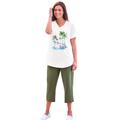 Plus Size Women's Two-Piece V-Neck Tunic & Capri Set by Woman Within in Dark Olive Green Palms (Size S)