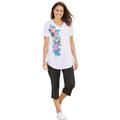 Plus Size Women's Two-Piece V-Neck Tunic & Capri Set by Woman Within in White Multi Tropical (Size S)