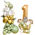 1 ensemble de ballons de fête Jungle vert avocat tour de 1 à 9 figurines fournitures de décoration