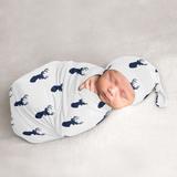 Woodland Deer Collection Boy Baby Cocoon and Beanie Hat Sleep Sack - 2pc Set - Navy Blue and White Forest Animal Stag Antler