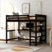 Rubber Wooden Full Size Loft Bed with Storage Shelves and Under-bed Desk