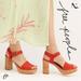 Free People Shoes | Free People Brooke Red Suede Platform Stiletto Block Cork Heel Summer Sandal 38 | Color: Red/Tan | Size: Various