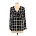 Old Navy Long Sleeve Henley Shirt: Black Checkered/Gingham Tops - Women's Size Medium